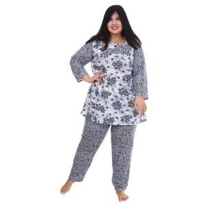 Ночная пижама с брюками большие размеры теплая футер с начесом размер 64