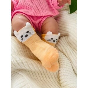 Носки детские, для новорожденных, комплект носков, бежевые/оранжевые, размер 0-6 месяцев, хлопок
