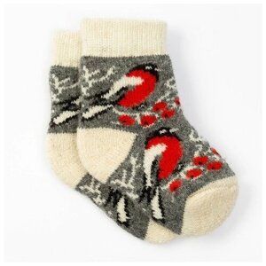 Носки детские шерстяные «Снегирь в снегу», цвет серый, размер 22