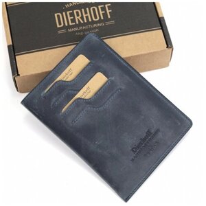 Обложка Dierhoff, натуральная кожа, отделение для паспорта, отделение для автодокументов, подарочная упаковка, синий