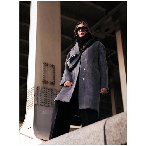 Пальто-кокон GRAY+ONE демисезонное, шерсть, силуэт прямой, размер L/170, серый