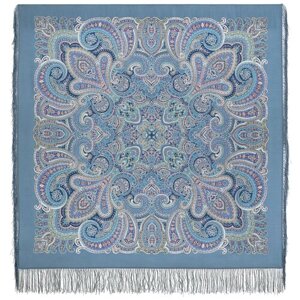 Павловопосадский шерстяной платок с шелковой бахромой, 1895 В ожидании праздника, вид 13, голубой