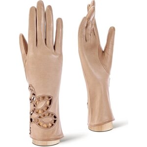 Перчатки ELEGANZZA демисезонные, натуральная кожа, подкладка, размер 6.5, коричневый, бежевый