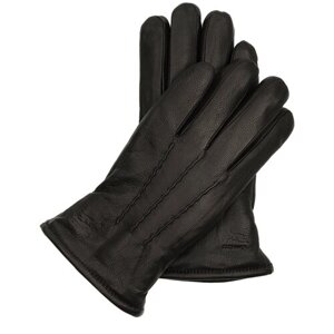 Перчатки мужские кожаные черные теплые демисезонные, осенние, зимние кожа оленя на шерсти строчка волны TEVIN размер 11