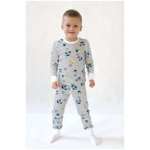 Пижама детская, G25-3122SET , размер 98 , машинки, белая , для мальчика