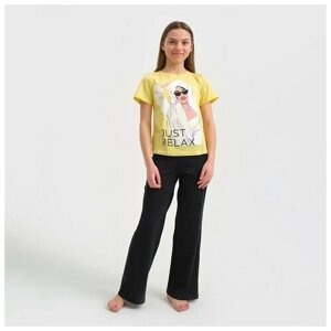 Пижама для девочки KAFTAN "Selfie", рост 134-140, желтый/черный
