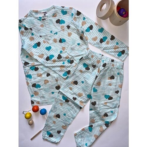 Пижама для девочки кофта и штаны голубая 92