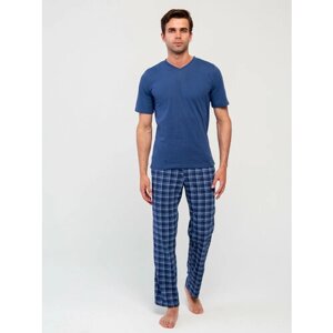 Пижама IHOMELUX, футболка, брюки, трикотажная, пояс на резинке, карманы, размер 56, синий