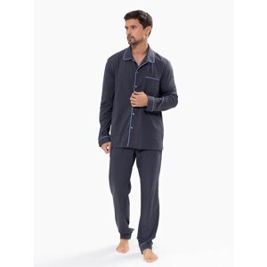 Пижама Ihomewear, рубашка, брюки, карманы, трикотажная, пояс на резинке, размер XL (176-182), серый