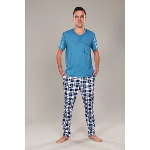 Пижама IvCapriz, футболка, брюки, трикотажная, пояс на резинке, карманы, размер 58, мультиколор