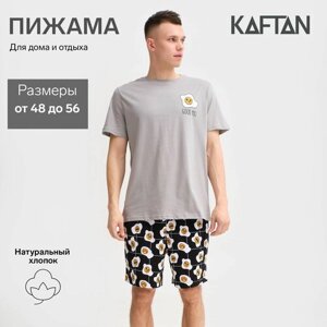 Пижама Kaftan, шорты, размер 52, серый, черный