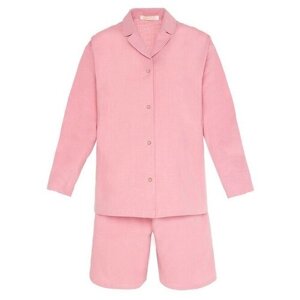 Пижама Kaftan, шорты, рубашка, застежка пуговицы, длинный рукав, размер 48-50, розовый