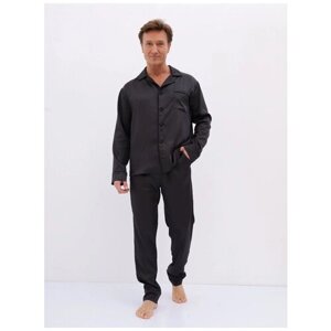 Пижама Малиновые сны, застежка пуговицы, карманы, размер 46, черный