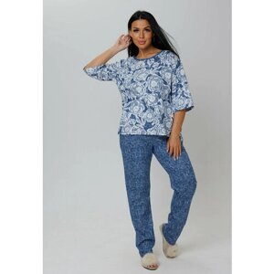 Пижама Modellini, футболка, брюки, короткий рукав, размер 50, белый, синий