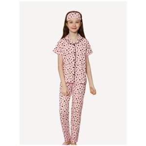 Пижама ПижаМасс, брюки, рубашка, пояс на резинке, размер 122, розовый
