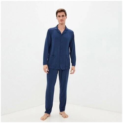 Пижама Sofi De MarkO, рубашка, брюки, трикотажная, размер M, синий