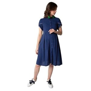 Платье для кормления Мамуля Красотуля, классический стиль, прямой силуэт, короткий рукав, миди, карманы, пояс/ремень, размер 42 (XS), белый, синий