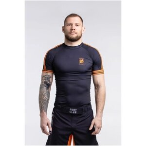 Рашгард для фитнеса Бойцовский Клуб, силуэт прилегающий, влагоотводящий материал, размер S, черный, оранжевый