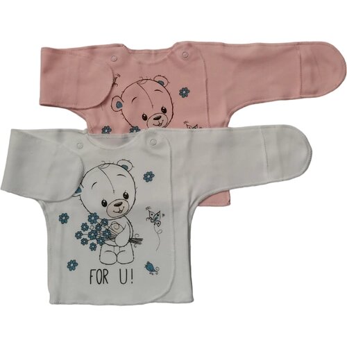 Распашонка для новорожденного с медвежонком, розовая/белая 50р. (к0132) ПА