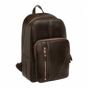 Рюкзак BLACKWOOD, натуральная кожа, отделение для ноутбука, вмещает А4, коричневый, черный
