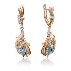 Серьги PLATINA, красное золото, 585 проба, топаз, золотой