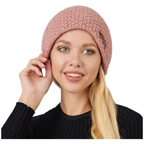 Шапка бини FLIORAJ, демисезон/зима, шерсть, подкладка, вязаная, утепленная, размер 56-58, розовый