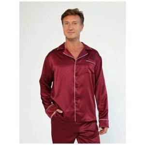 Шёлковая мужская пижама (комплект: брюки и рубашка), цвет "Винный", размер 46