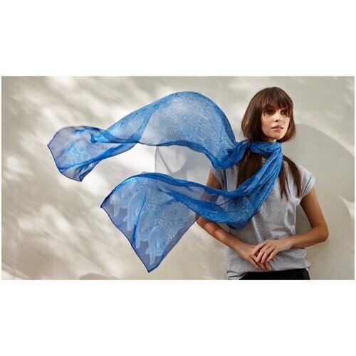Шелковый шарф "Волга" синий