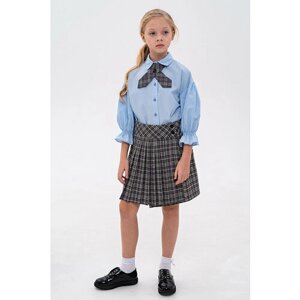 Школьная юбка с запахом Инфанта, мини, размер 128/60, серый