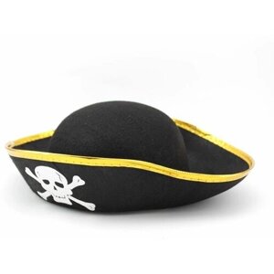 Шляпа "Пиратская" черная с золотой лентой, фетр, 56 см