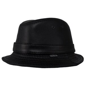 Шляпа с узкими полями мужская Denkor 32k-vintazh-chk-57 осенняя, кожаная, черно-коричневая винтажная кожа, размер 56RU/57