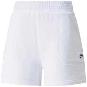 Шорты PUMA Downtown High Waist Shorts, карманы, пояс на резинке, размер L, белый