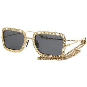 Солнцезащитные очки GUCCI, прямоугольные, оправа: металл, для женщин, золотой