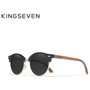 Солнцезащитные очки KINGSEVEN, круглые, оправа: пластик, с защитой от УФ, поляризационные, коричневый