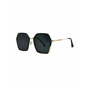 Солнцезащитные очки , квадратные, оправа: металл, для женщин, черный