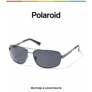 Солнцезащитные очки Polaroid, авиаторы, оправа: металл, поляризационные, для мужчин, серебряный
