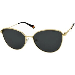 Солнцезащитные очки Polaroid, кошачий глаз, оправа: металл, поляризационные, для женщин, золотой