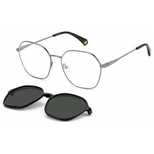 Солнцезащитные очки Polaroid, прямоугольные, оправа: металл, поляризационные, черный