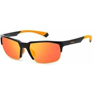 Солнцезащитные очки Polaroid, прямоугольные, спортивные, поляризационные, с защитой от УФ, зеркальные, черный