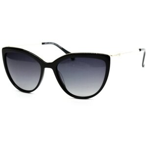Солнцезащитные очки ST. LOUISE, кошачий глаз, оправа: пластик, для женщин, черный