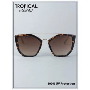 Солнцезащитные очки Tropical, кошачий глаз, оправа: металл, с защитой от УФ, градиентные, для женщин, золотой