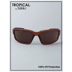 Солнцезащитные очки Tropical, прямоугольные, оправа: пластик, спортивные, с защитой от УФ, поляризационные, для мужчин, коричневый