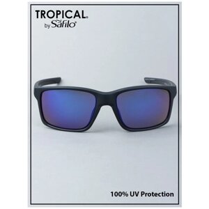 Солнцезащитные очки Tropical, прямоугольные, оправа: пластик, спортивные, зеркальные, с защитой от УФ, для мужчин, черный