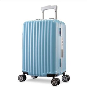 Умный чемодан Ambassador, поликарбонат, усиленные углы, водонепроницаемый, опорные ножки на боковой стенке, рифленая поверхность, 39 л, размер S, голубой