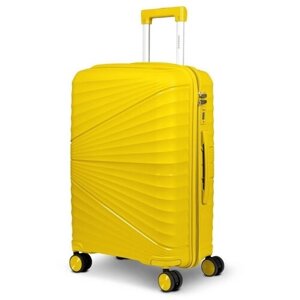 Умный чемодан Impresa, полипропилен, усиленные углы, увеличение объема, водонепроницаемый, опорные ножки на боковой стенке, рифленая поверхность, ребра жесткости, 80 л, размер L, желтый