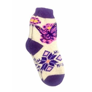 Женские носки средние, вязаные, размер 35/39, фиолетовый, белый
