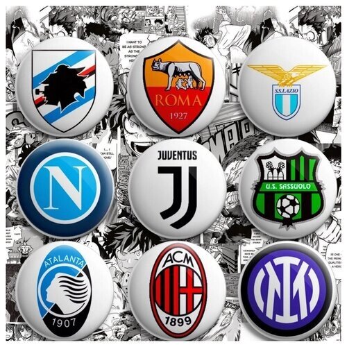 Значки на рюкзак с рисунком по аниме манга "Итальянские команды Ювентус" набор из 9 шт.