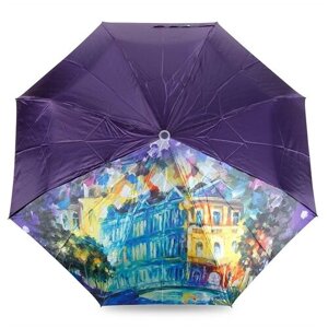 Зонт PLANET, автомат, 3 сложения, купол 93 см., 8 спиц, чехол в комплекте, фиолетовый