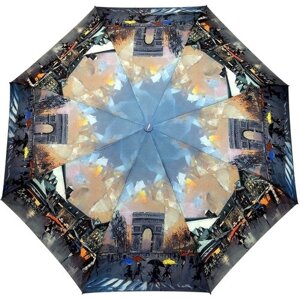 Зонт полуавтомат, 3 сложения, купол 98 см., 8 спиц, система «антиветер», чехол в комплекте, для женщин, синий