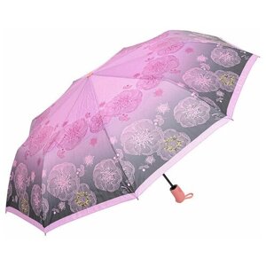 Зонт Rain Lucky, полуавтомат, 3 сложения, купол 95 см., 9 спиц, система «антиветер», для женщин, розовый